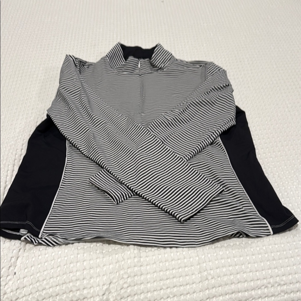 Tommy Bahama IslandZone Black and White Striped 1/4 Zip Pullover